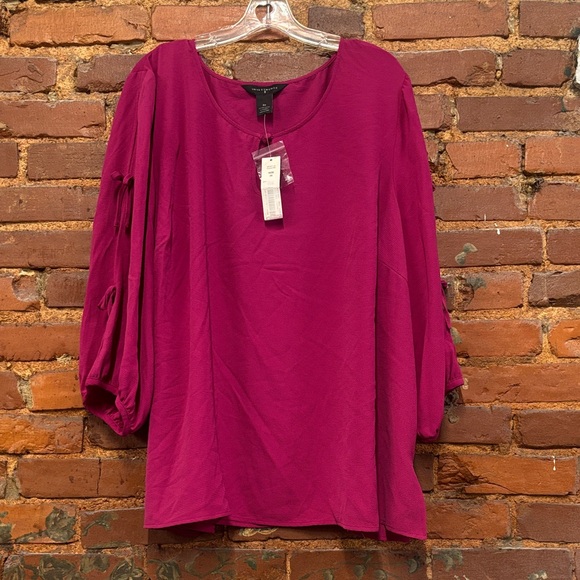Women's Plus Size Investments Magenta Pink Bow Detail Sleeve Blouse NWT Size 3XL - Picture 1 of 5